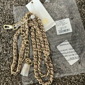 NWT Tory Burch woven light oak pink and gold chain belt size Large retails $195